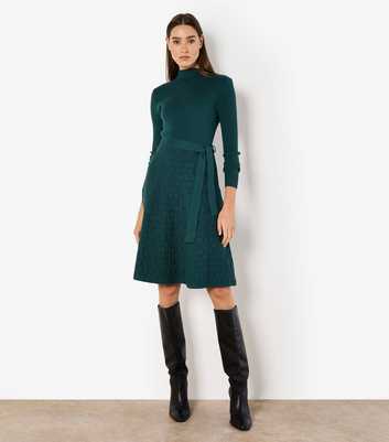 Apricot Green Rib Brick Knit Dress