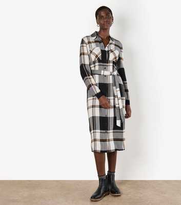 Apricot Black Check Midi Shirt Dress