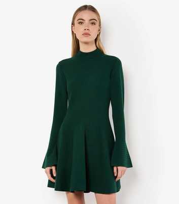 Apricot Green Bell Sleeve Skater Dress