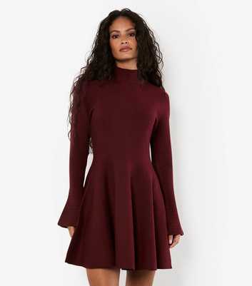 Apricot Burgundy Bell Sleeve Skater Dress