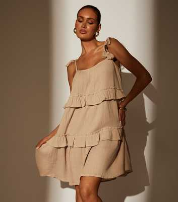 South Beach Taupe Tie Strap Mini Dress