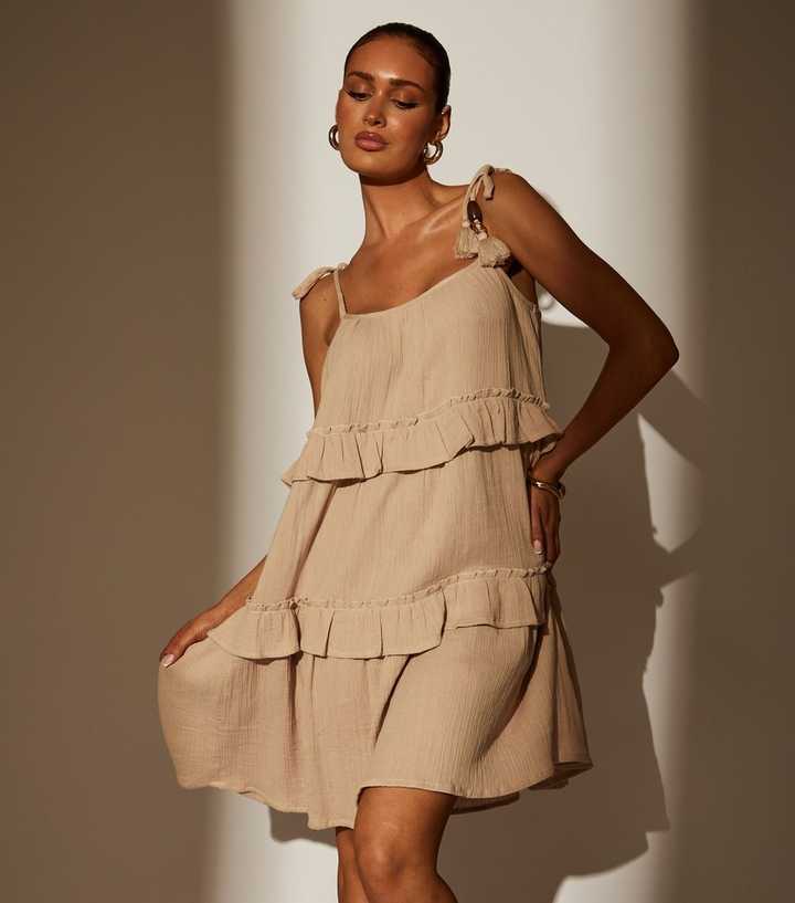 South Beach Taupe Tie Strap Mini Dress