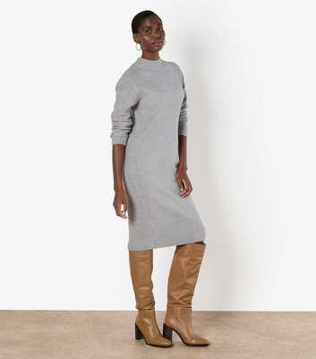 Apricot Grey Waffle Knit Midi Dress