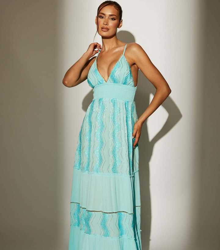 South Beach Bright Blue Sequin Embellished Cami Maxi Dress | New Look