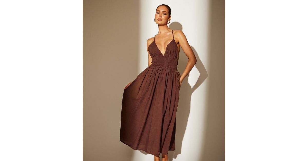 Lady Bow Halterneck Mini Dress Plaid Brown