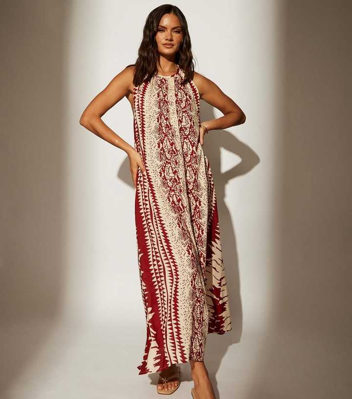 South Beach Brown Printed Halterneck Beach Dress