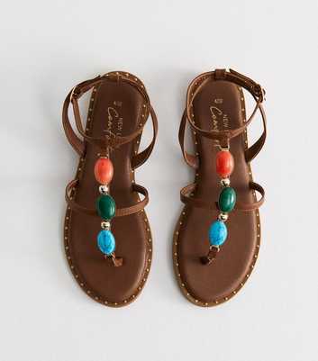 Tan Faux Leather Stone Embellished Sandals