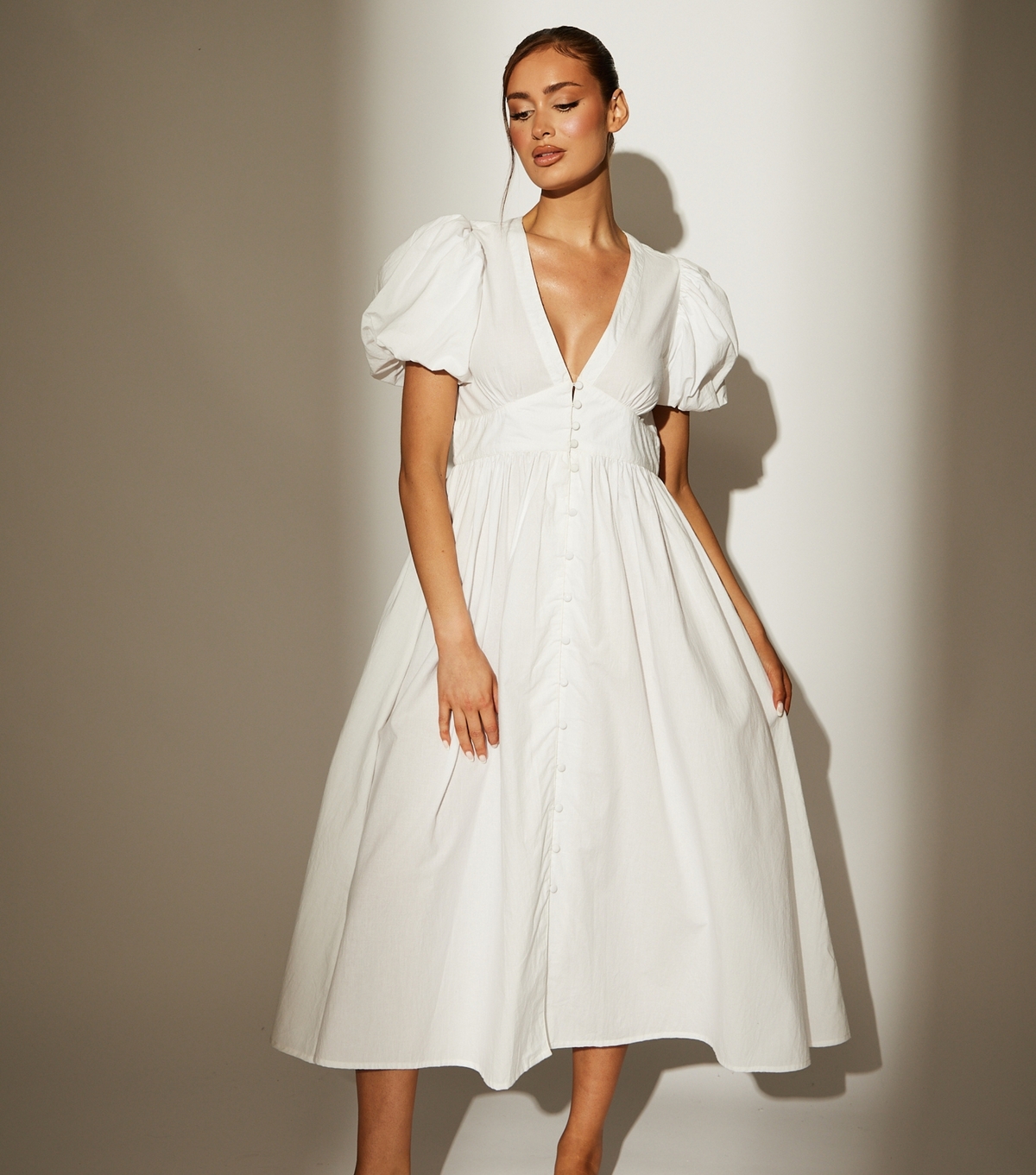 Women's White Puff Sleeve Midi Dress South Beach New Look