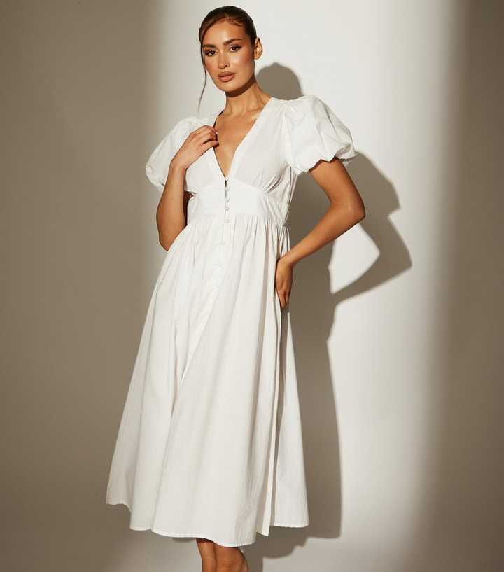 South Beach White Puff Sleeve Midi Dress New Look