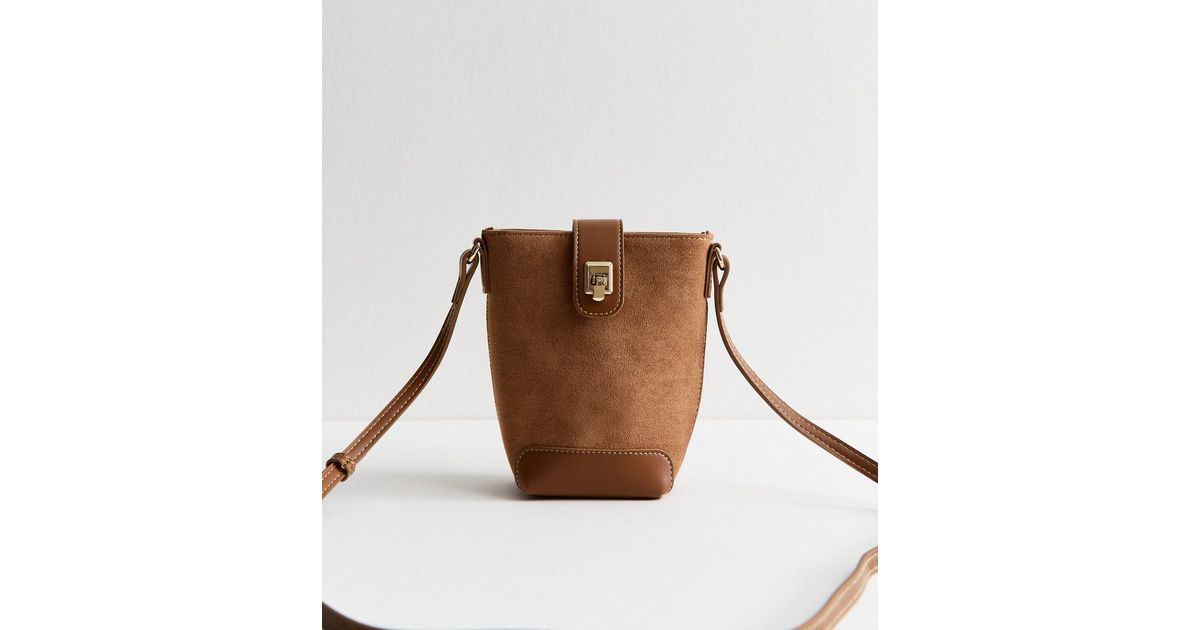 Brown Faux Suede Phone Bag New Look