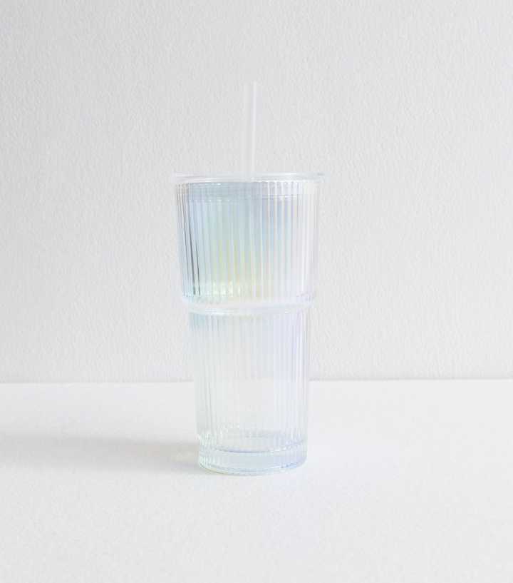 Transparent 600ml Iridescent Large Glass Straw Cup