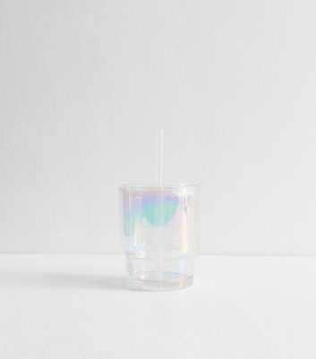 Transparent 400ml Iridescent Small Glass Straw Cup