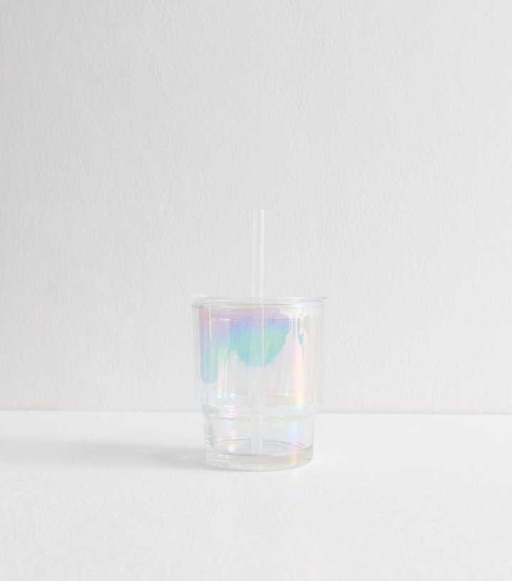 Transparent 400ml Iridescent Small Glass Straw Cup
