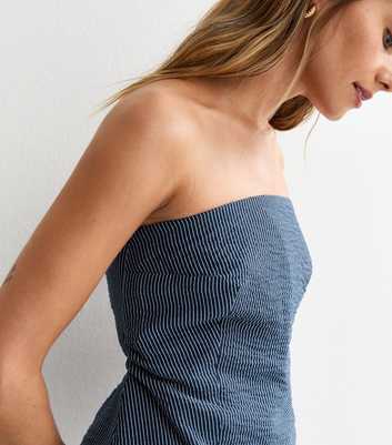Blue Striped Strapless Bandeau Top
