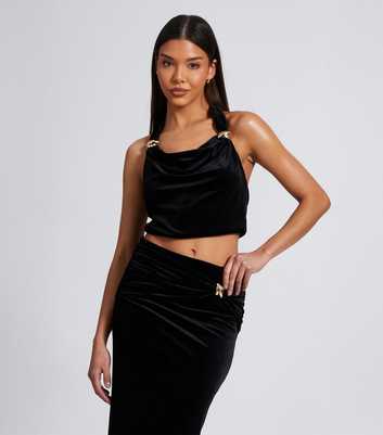 QUIZ Black Velvet Crop Top 