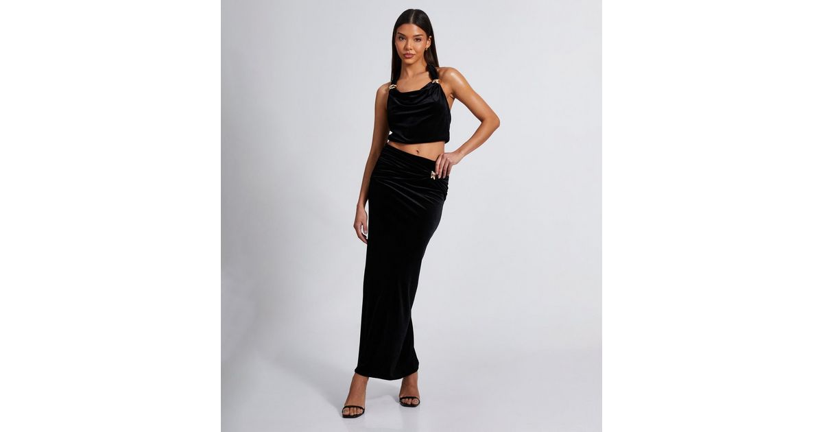 QUIZ Black Velvet Maxi Skirt New Look