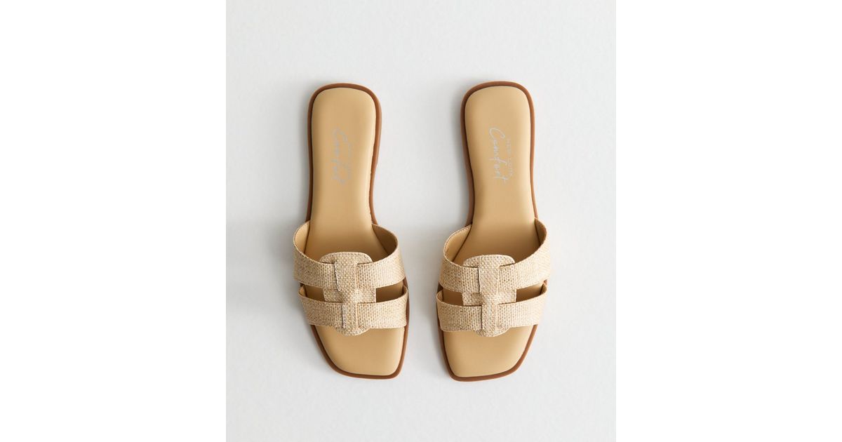 Off White Raffia Look Woven Strap Mule Sandals | New Look