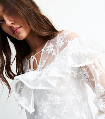 white mesh embroidered top
