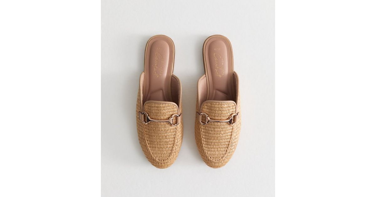 Camel Backless Faux Leather Snaffle Detail Loafers New Look