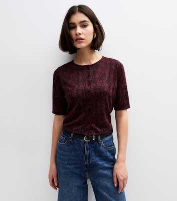 Burgundy Snake Print Short Sleeve Top