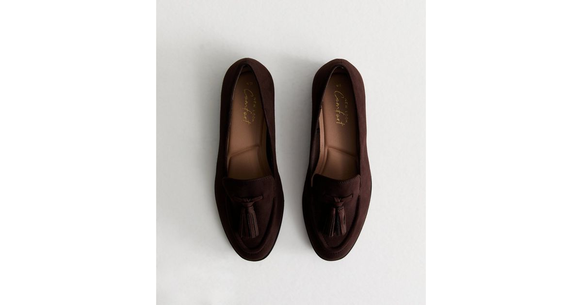 Brown Suedette Tassel Loafers New Look