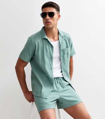 Blue Relaxed Seersucker Drawstring Shorts