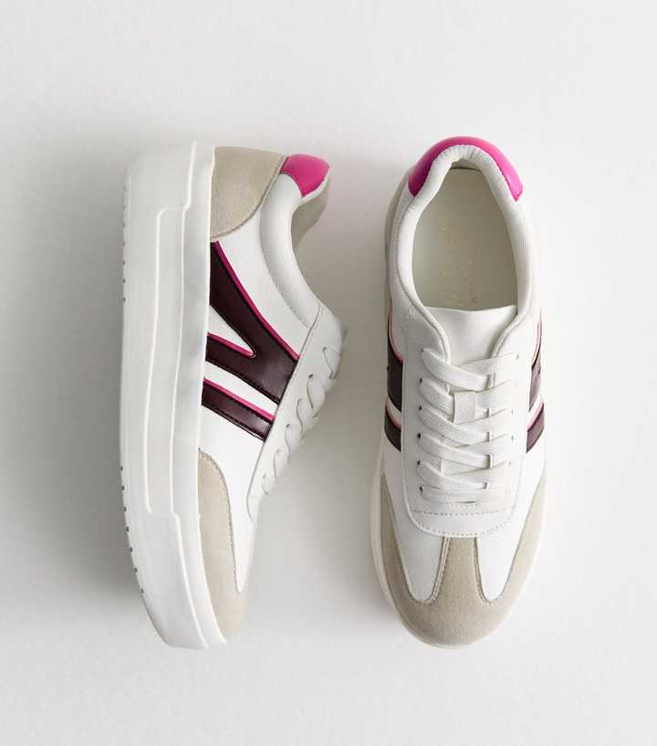 Light Pink Faux Leather Platform Sole Trainers