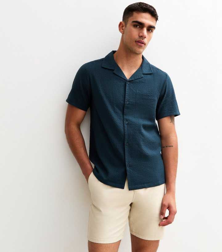 Navy Relaxed Seersucker Short Sleeve Shirt