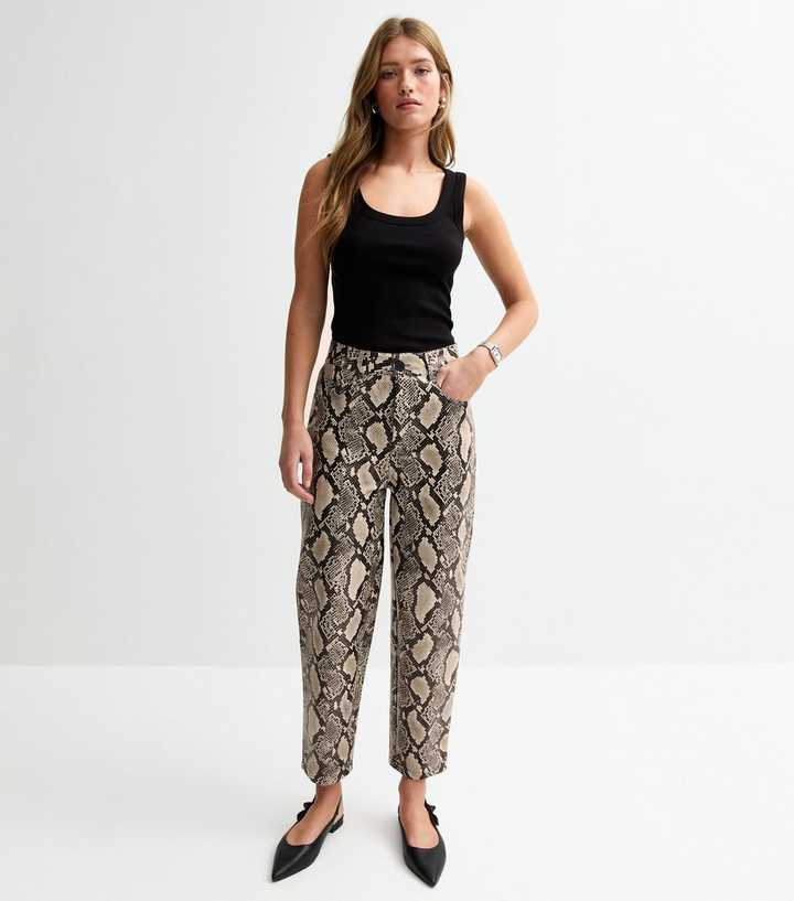 Light Grey Faux Leather Snake Print Trousers