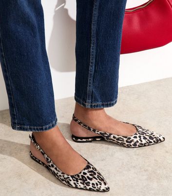 Stone Leopard Print Pointed Toe Slingback Pumps