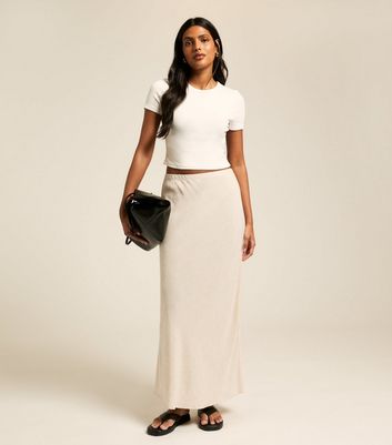 Stone Linen Blend Bias Cut Midi Skirt New Look - Main Image