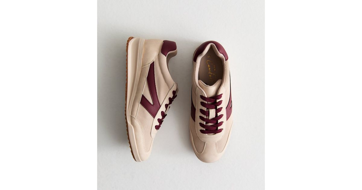 Stone Faux Leather Wedge Trainers New Look