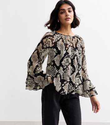 Brown Snake Print Chiffon Top