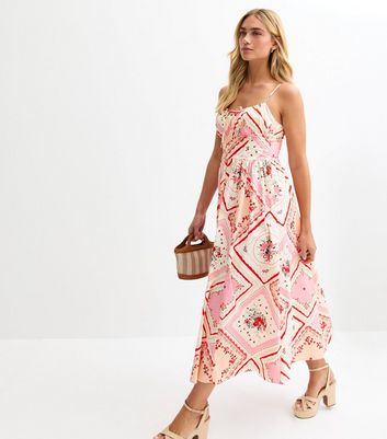 Pink Patchwork Print Corset Midi Dress | New Look