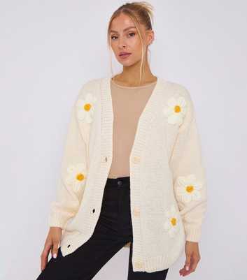 Gini London Cream Daisy Embroidered Cardigan