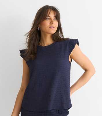 Gini London Blue Textured Frill Sleeve Top