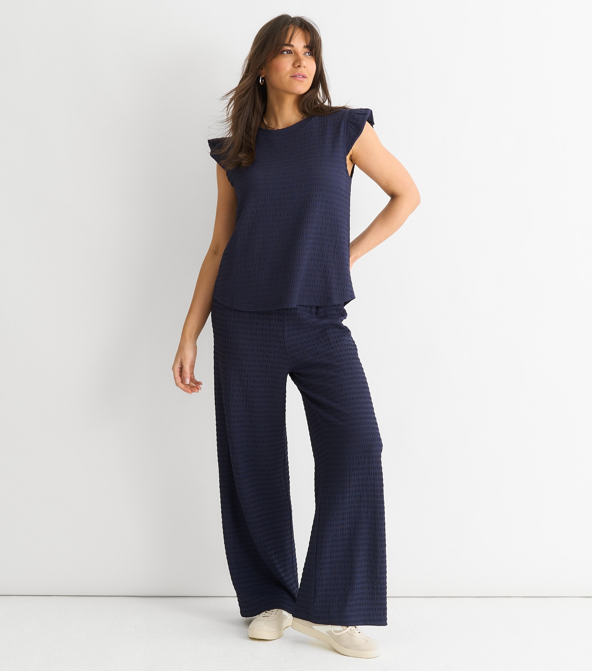 Women's Blue Textured Wide Leg Trousers Gini London New Look