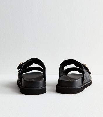 Black Faux Leather Quilted Chunky Sole Sandals New Look