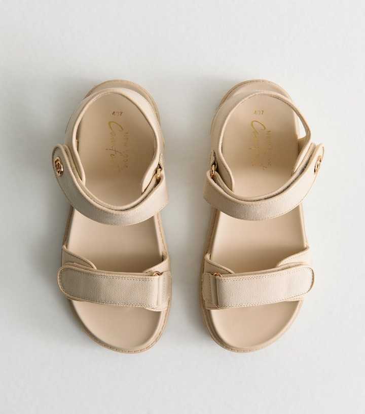 Off White Canvas Double Strap Sandals