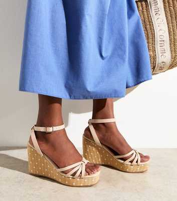 Off White Strappy Polka Dot Wedge Sandals