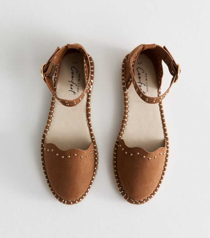 Tan Faux Suede Studded Espadrille Shoes