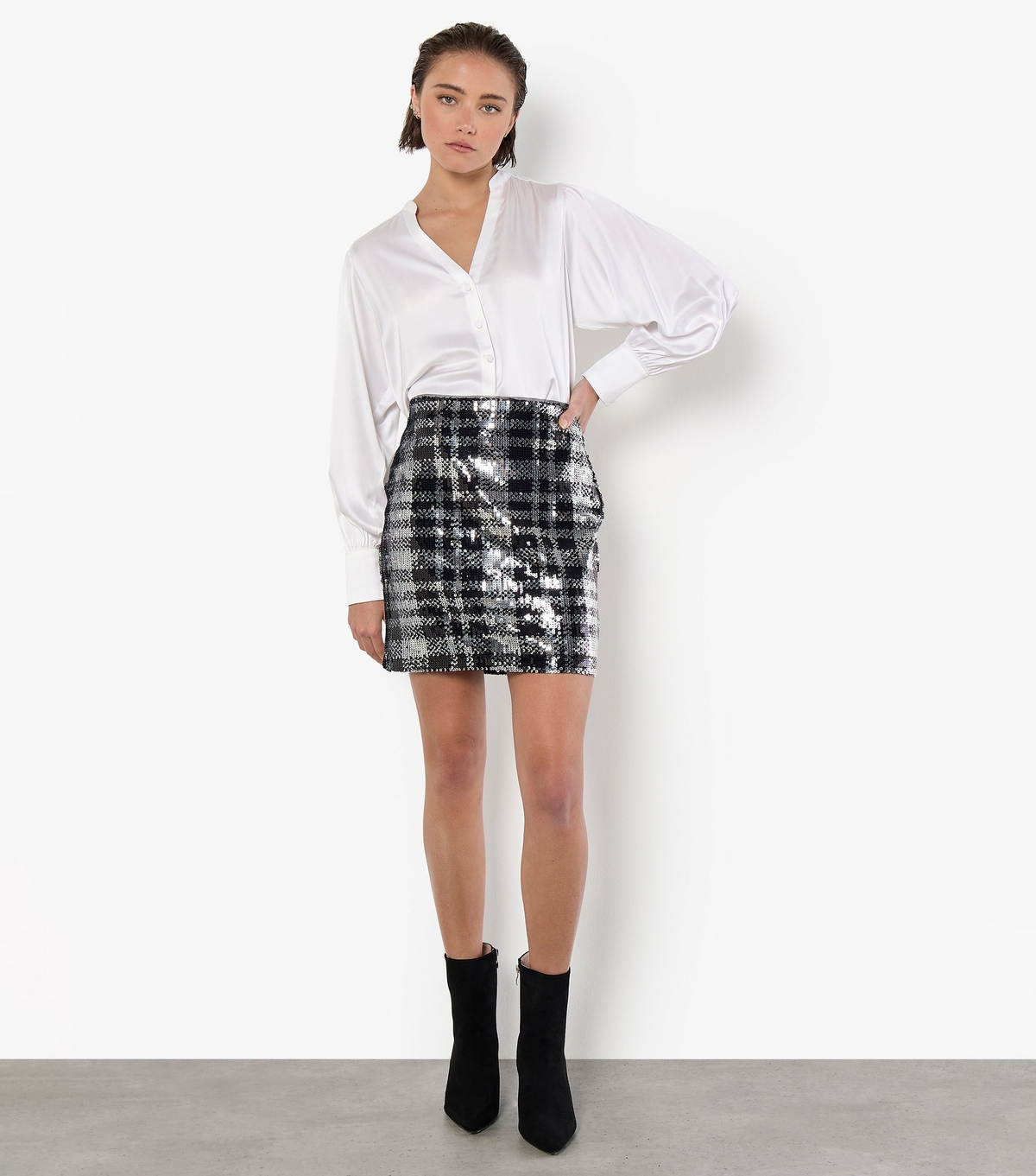 Women's Black Sequin Check Pattern Mini Skirt Apricot New Look