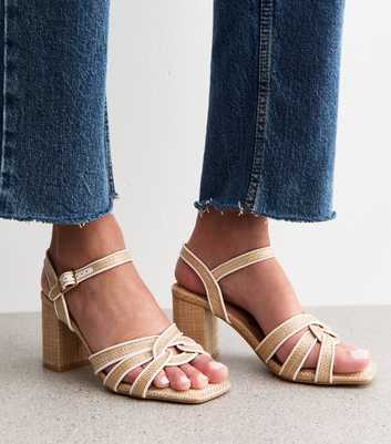 Camel Raffia Look Twist Strap Sandals