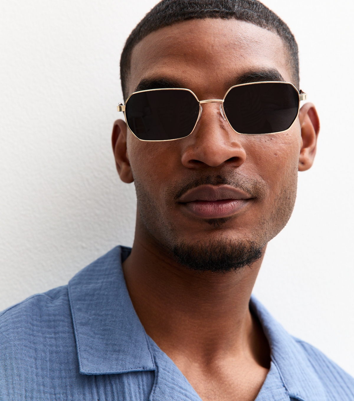 Men's Gold Hexagonal Sunglasses New Look
