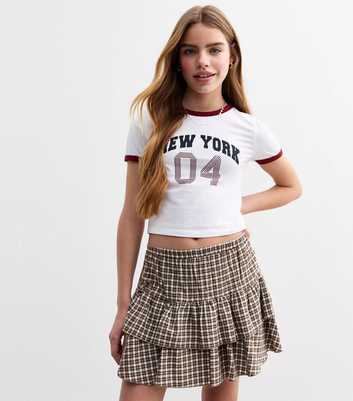 Girls Brown Check Print Rara Mini Skort