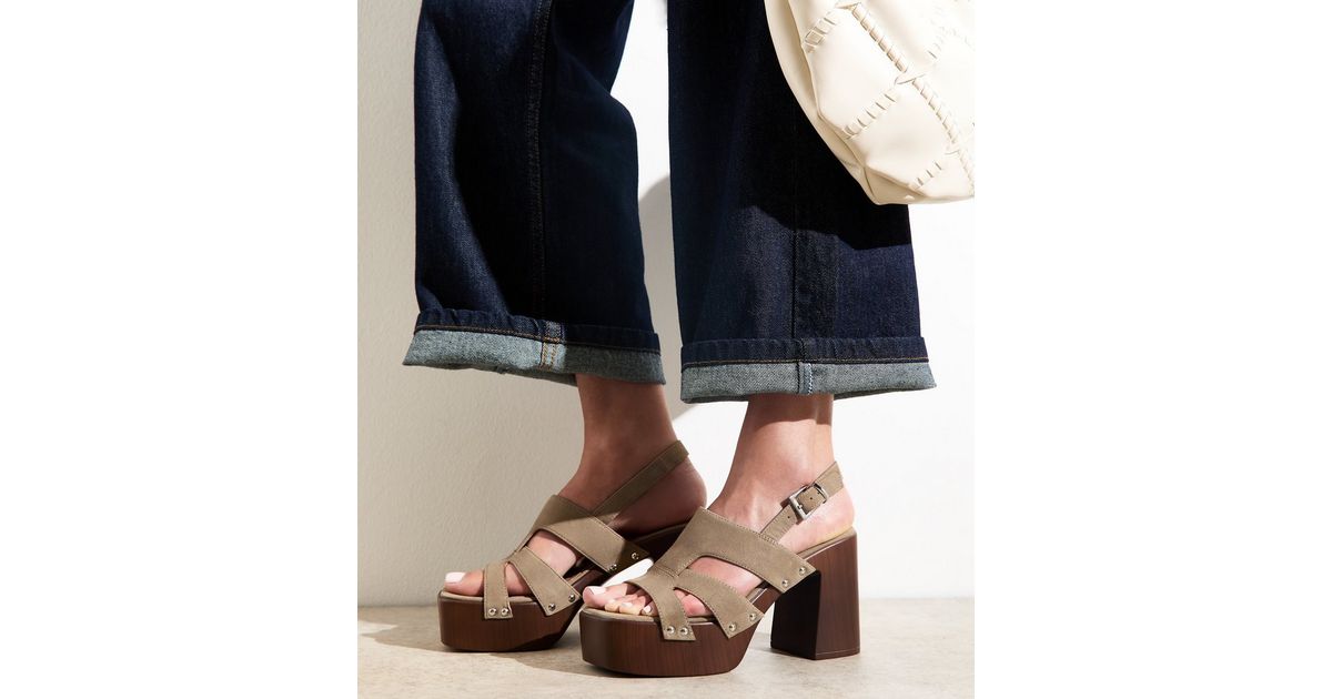 Chic Light Camel Suede Platform Sandals With Embossed Splicing Detail And Cushioned Insole main image 1