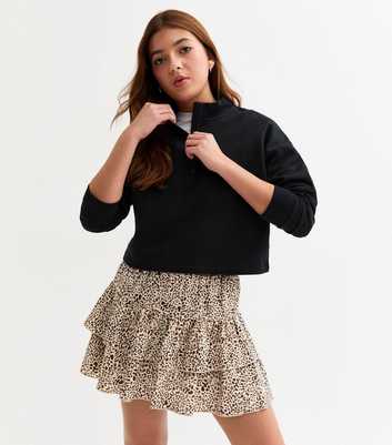 Girls Brown Leopard Print Two Tier Rara Skort