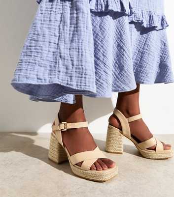 Off White Crossover Strap Jute Sole Sandals