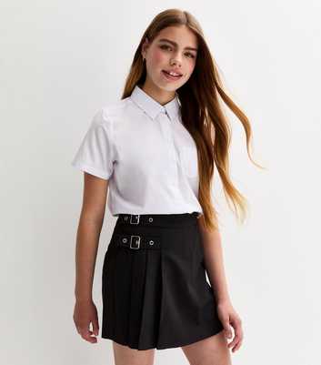 Girls Black Buckle Trim School Skort