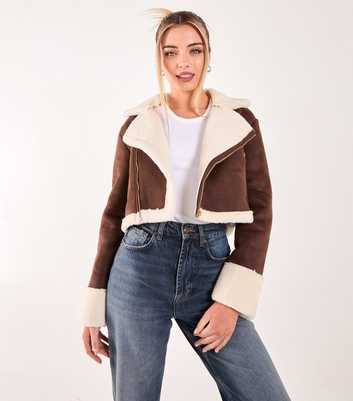 Pink Vanilla Dark Brown Faux Shearling Jacket